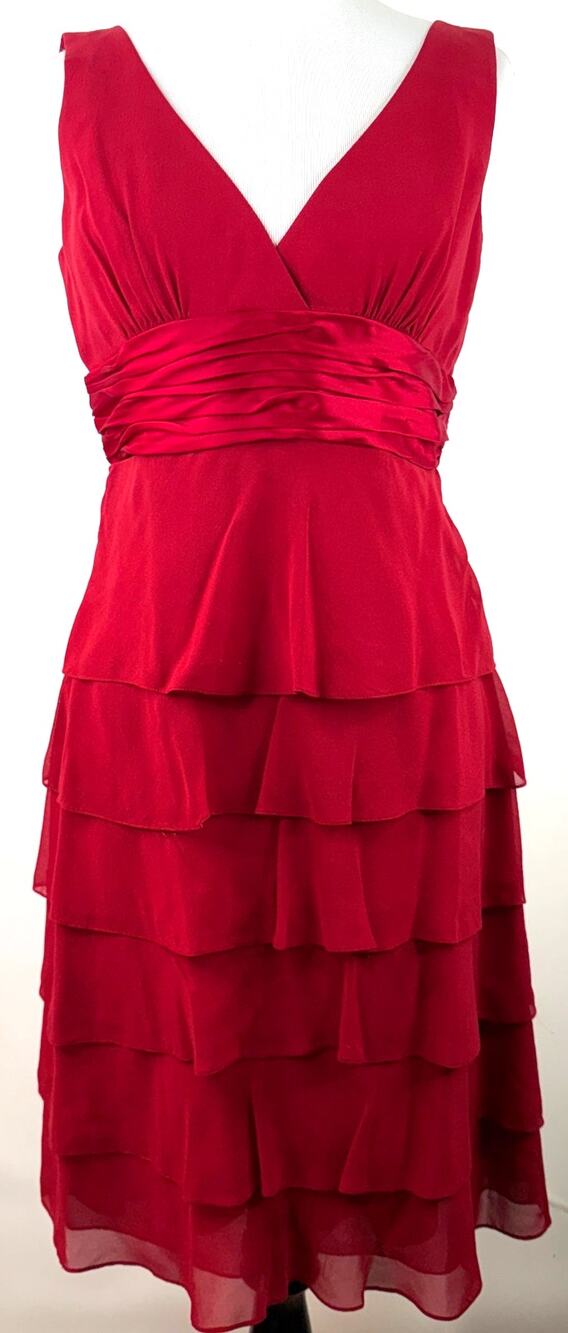 BCBGMaxAzria Red Tiered Chiffon Satin Cocktail Dress Size 4